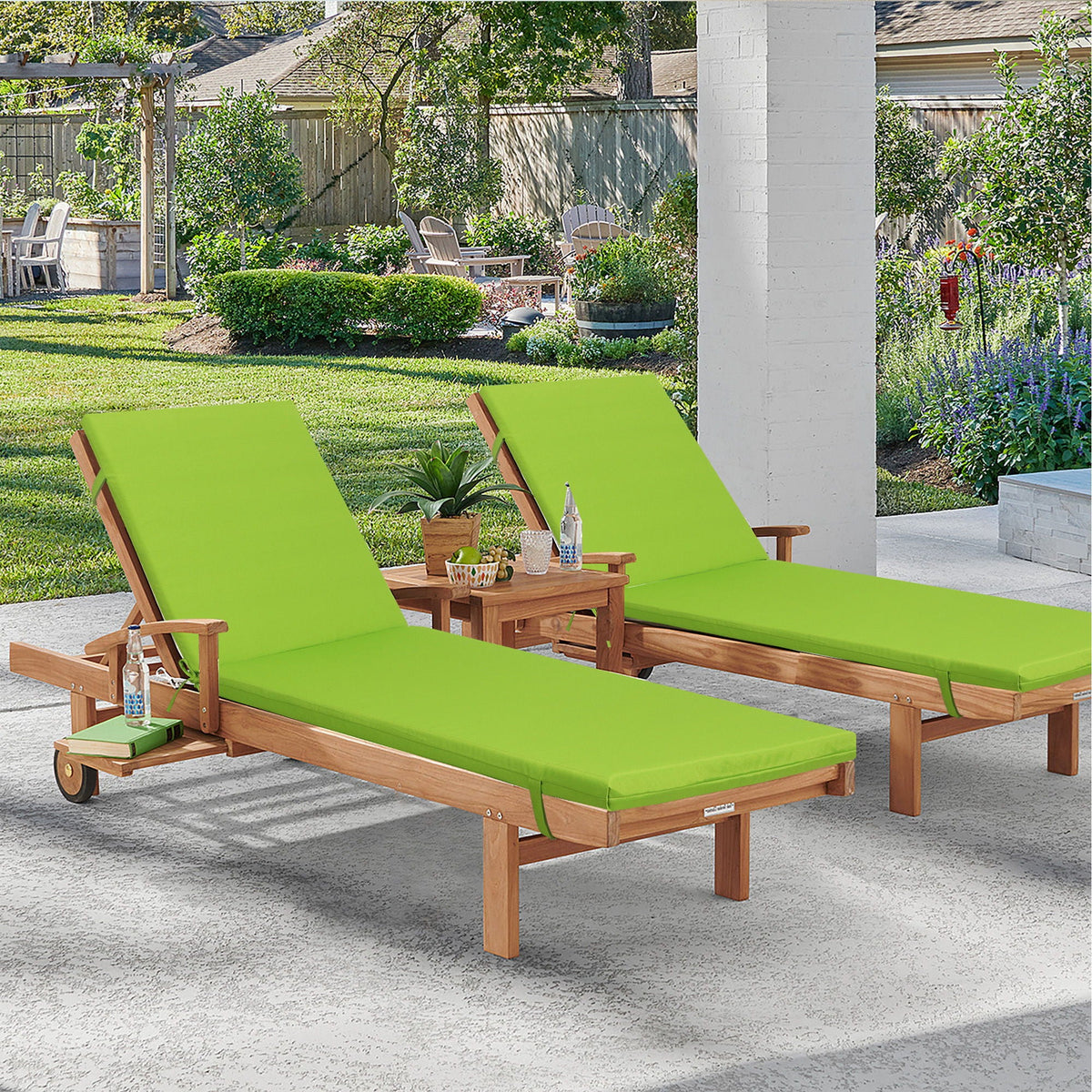 2 Piece Outdoor Chaise Lounge Chair Cushion Set With Pillow