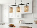 Elysian - 3 Lights Island With Natural Shade Farmhouse Chain Ceiling Lamp
