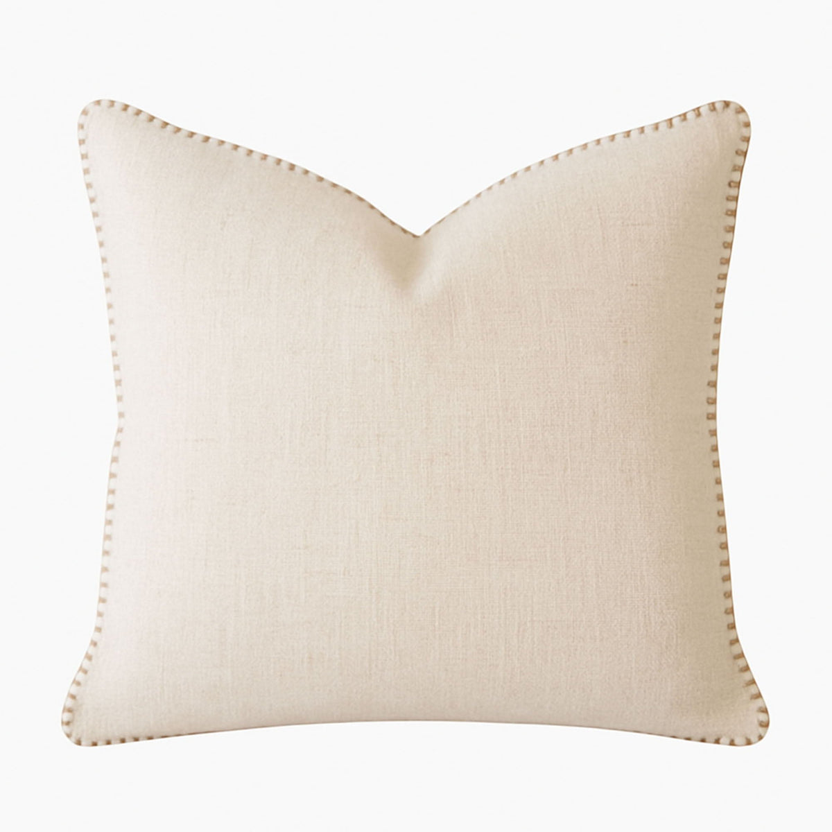 Ivory Throw Pillow with Decorative Stitching - Linen-Like Texture