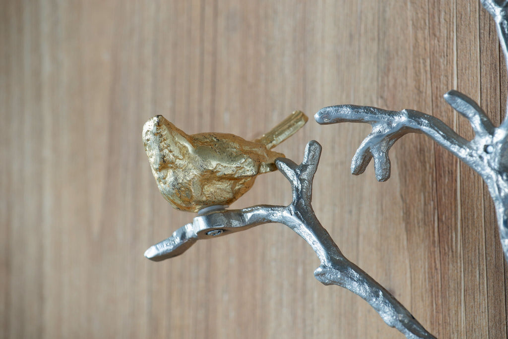 Metal Branch Wall Sculptures with Bird Accents - Silver Multi