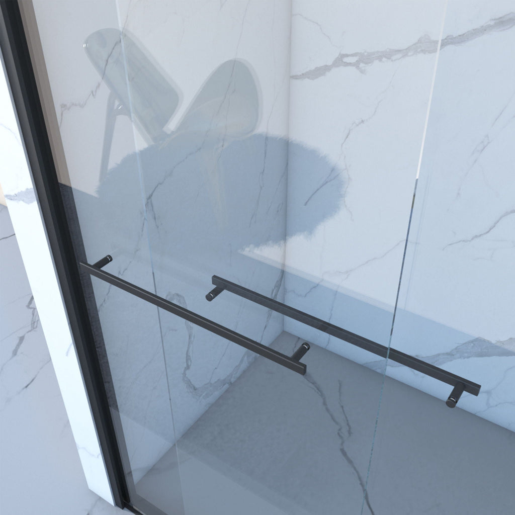 Double Sliding Shower Door with Tempered Glass - Matte Black