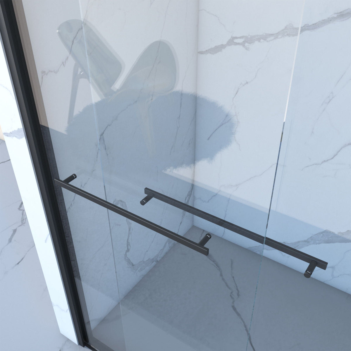 Double Sliding Shower Door with Tempered Glass - Matte Black