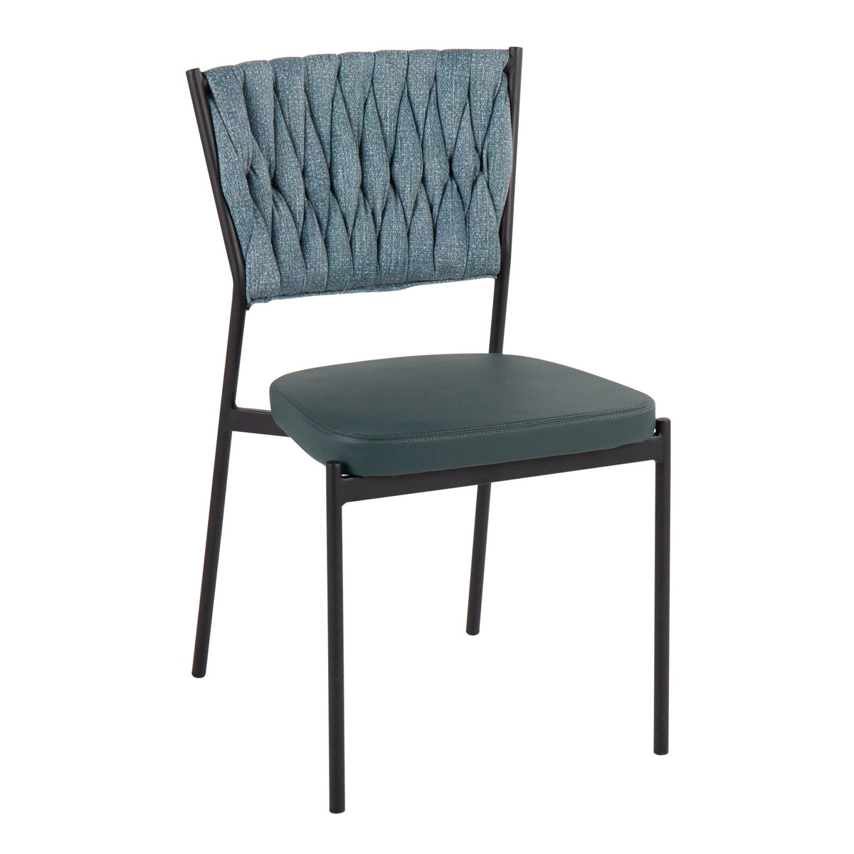 Braided Contemporary Chair Set with Padded Seat - Dark Gray or Blue