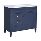 Blue Bathroom Vanity with Top Sink and Ample Storage - 36" Wide