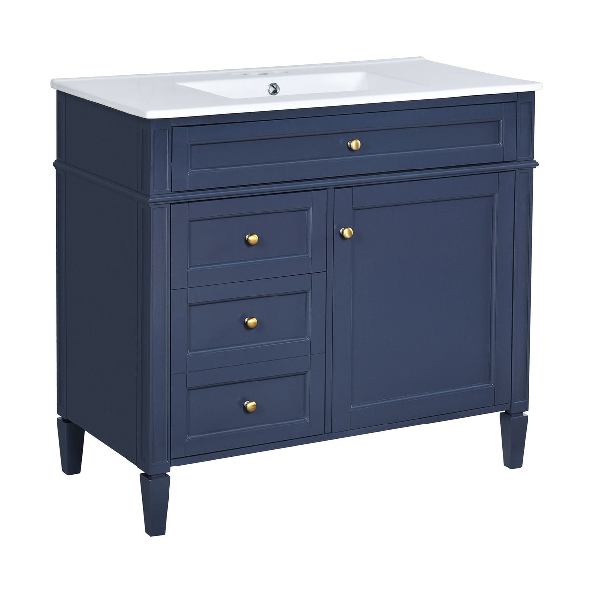 Blue Bathroom Vanity with Top Sink and Ample Storage - 36" Wide