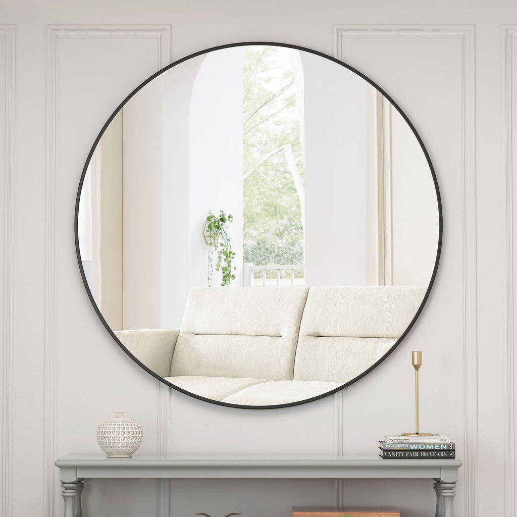 Metal Framed Circular Wall Mirror with Modern Design - Black or Gold
