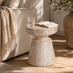 Travertine Outdoor Side Table with Pedestal Base – Gold or White