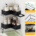 Adhesive Corner Shower Caddy 2-Pack with Hooks - Stainless Steel