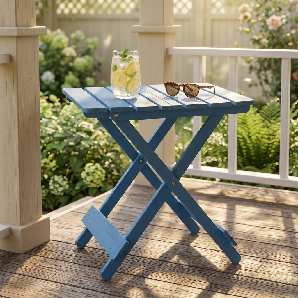 Folding Square Table for Backyard with Space-Saving Design - Blue