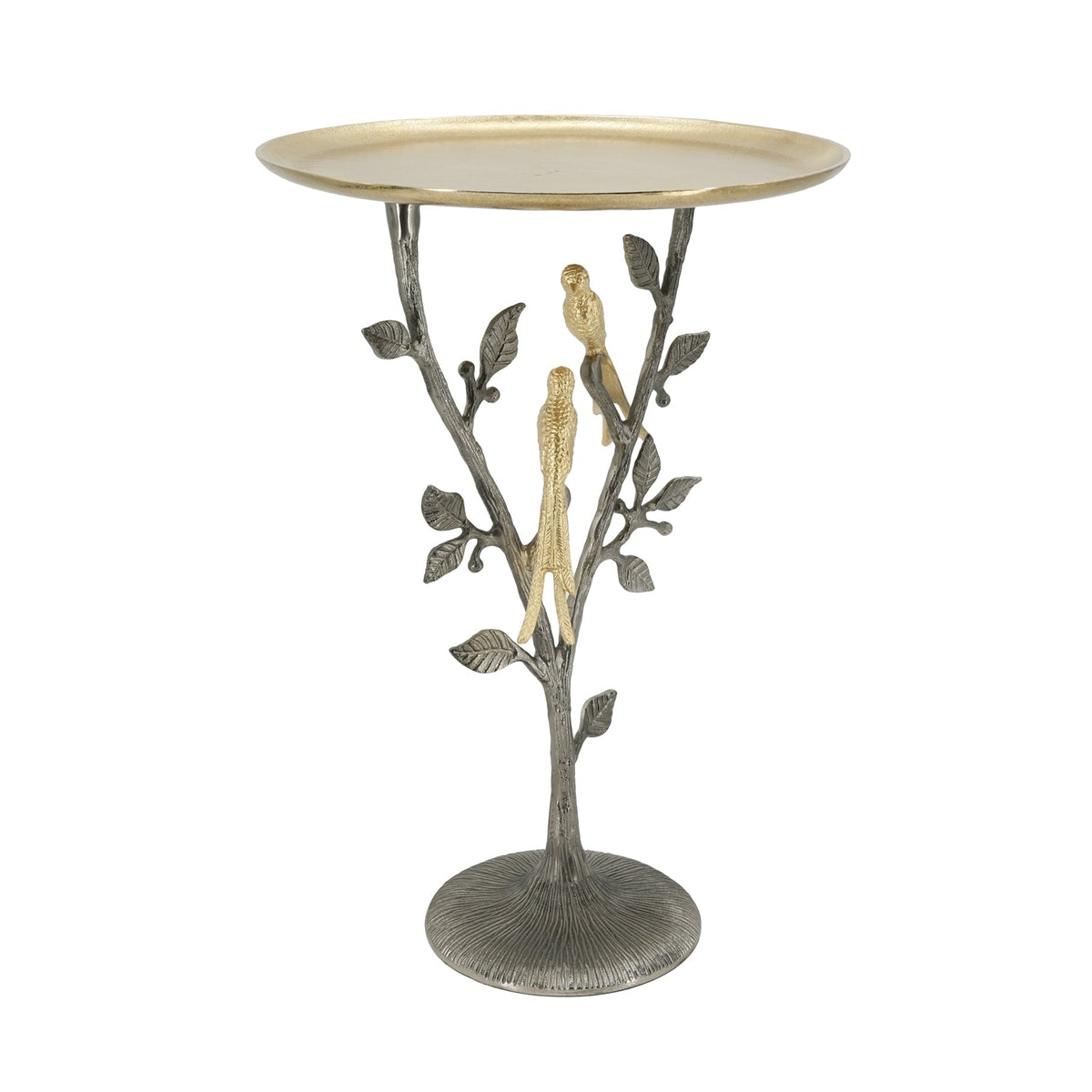 Metal Dual Bird Side Table with Round Tray - Gold