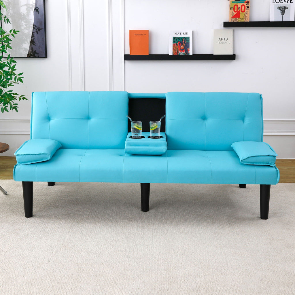 Foldable Sofa Bed with Cup Holder and Solid Wood Frame - Multiple Colors