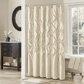 Tufted Semi-Sheer Shower Curtain with Textured Detail - Beige