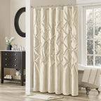 Tufted Semi-Sheer Shower Curtain with Textured Detail - Beige