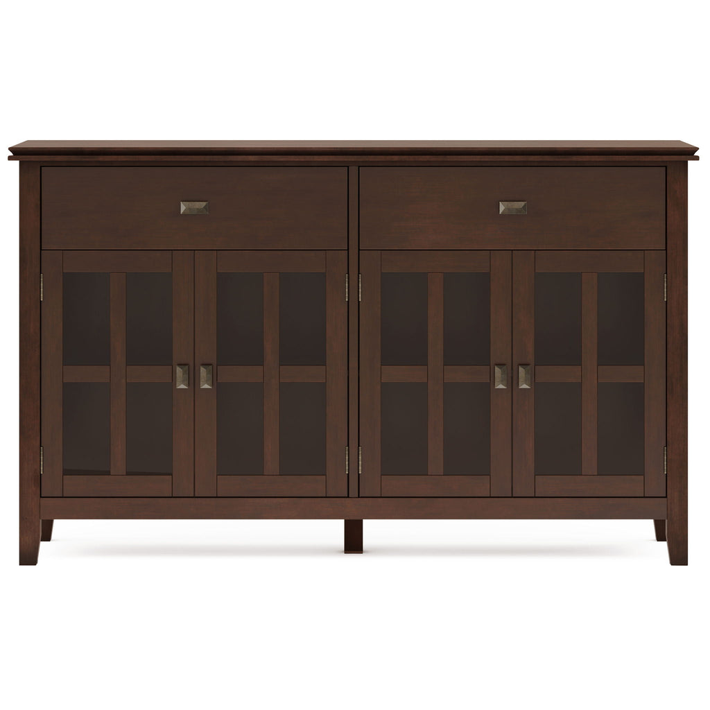 Large 4 Door Sideboard Buffet with Glass Doors - Russet Brown
