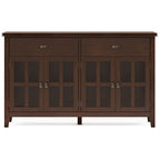 Large 4 Door Sideboard Buffet with Glass Doors - Russet Brown