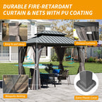8' x 10' Hardtop Gazebo with Curtains & Netting - Metal, Double Roof