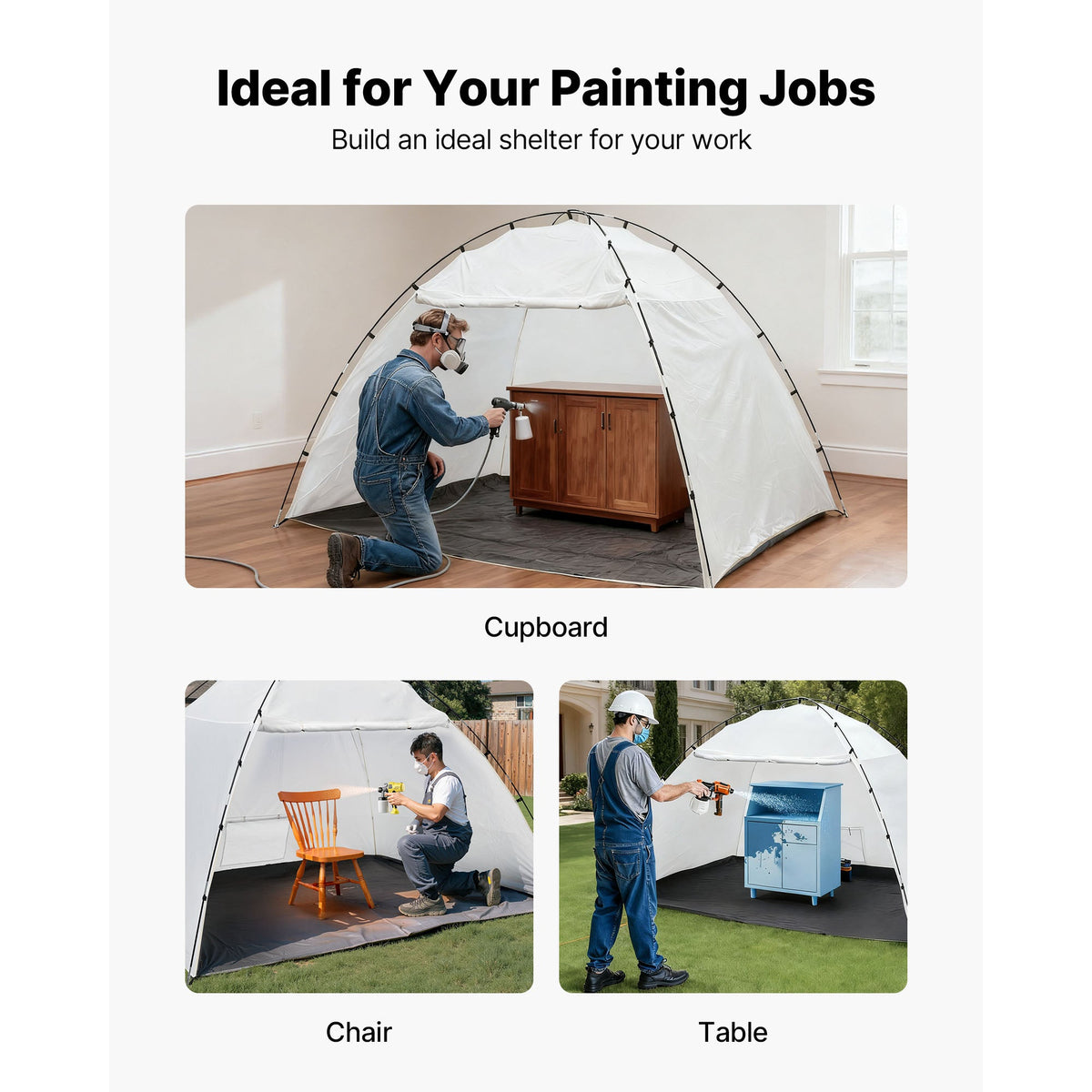 Portable Paint Booth Tent with Built-in Floor and Mesh Screen