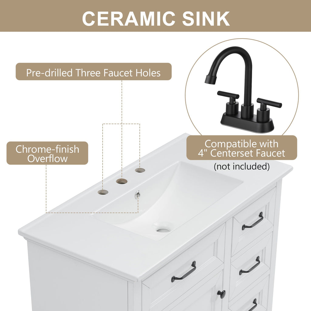 36" Bathroom Vanity with Sink and Soft Close Hinges - Dark Gray or White