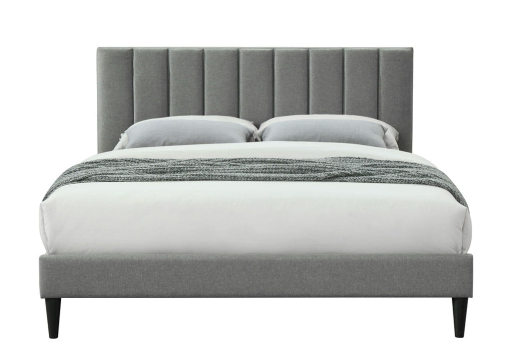 Channel Upholstered Bed with USB Charging and Channel Headboard - Dark Gray