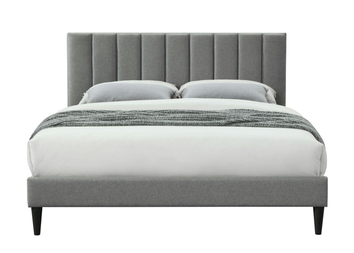 Channel Upholstered Bed with USB Charging and Channel Headboard - Dark Gray