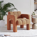 Boucle Upholstered Accent Chair with Solid Wood Frame - Beige, Dark Gray, Orange
