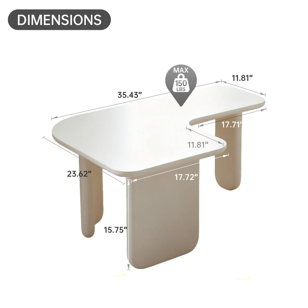 L-Shape Coffee Table with Modular Nesting Design - White or Dark Brown