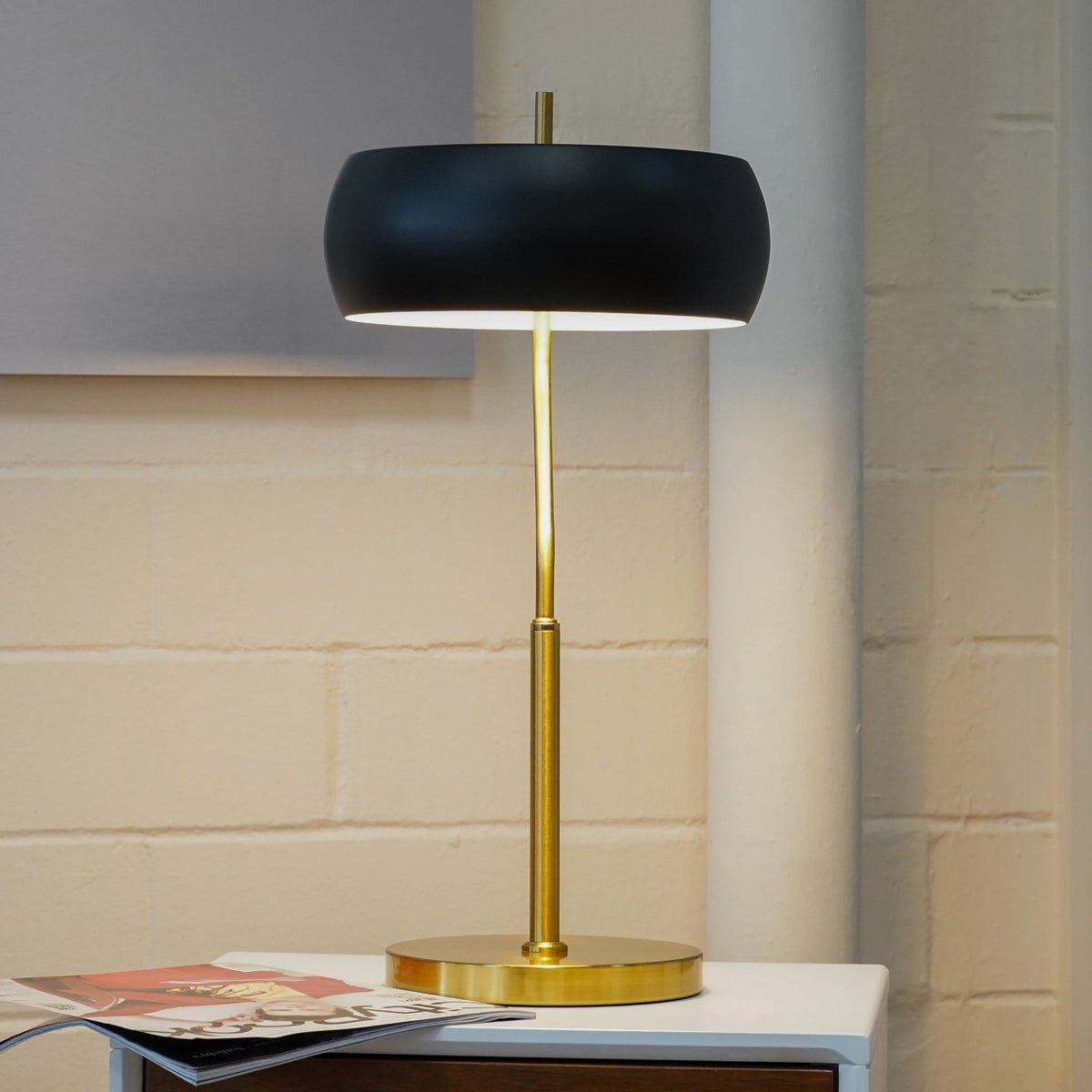 Gold Table Lamp with Dimmable Feature - Black Shade