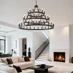 3 Tiers Wagon Wheel Chandelier with 54 Lights - Matte Black