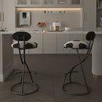 Upholstered S-shaped Barstools Set of 2 with Velvet Football Print - Black