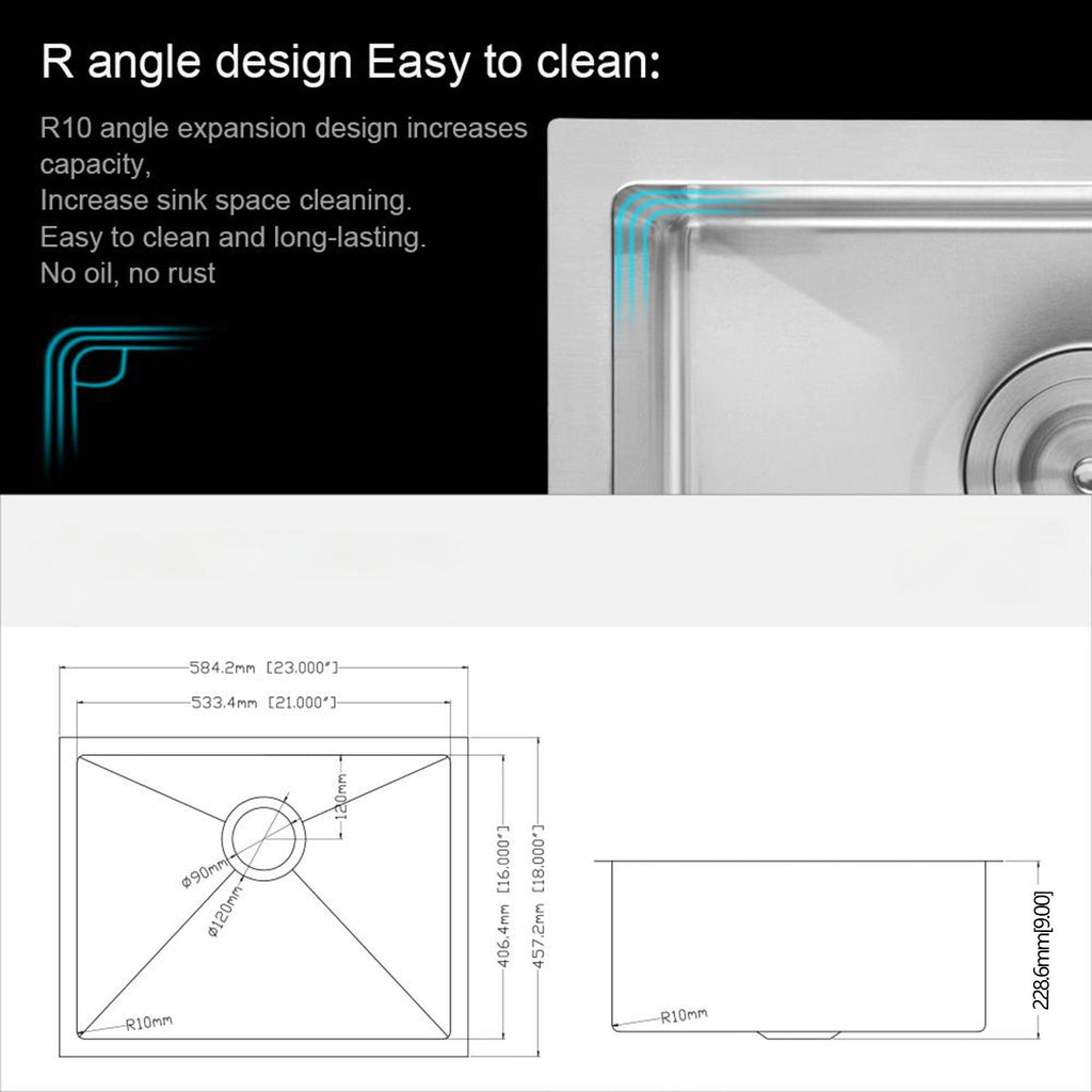 Undermount Stainless Steel Kitchen Sink with Deep Single Bowl - Gray