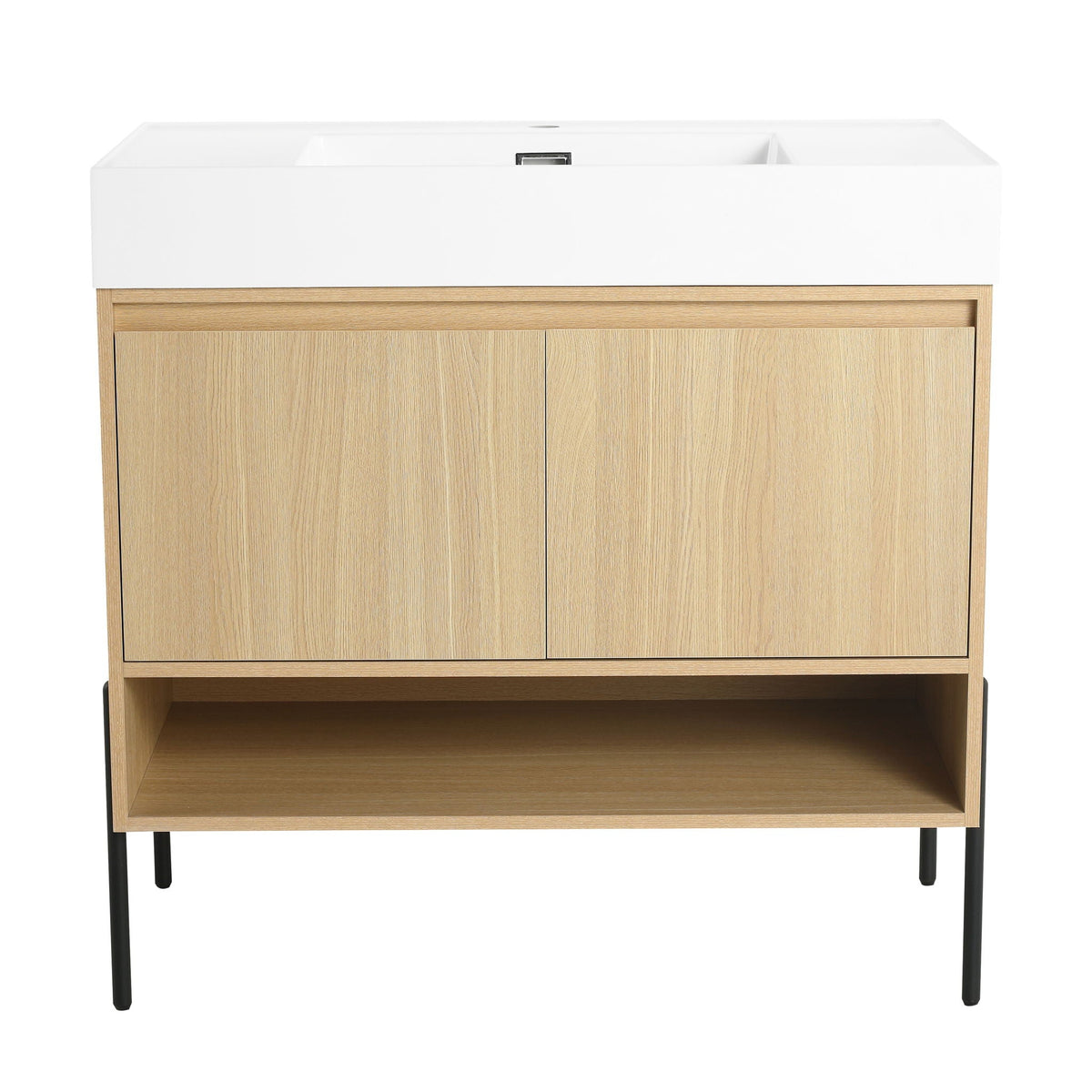 Modern Bathroom Vanity Combo with Single Resin Sink and Storage Cabinet - Light Brown