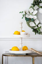 Two Tiered Round Wooden Tray with Farmhouse Style - White