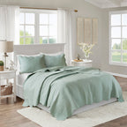Seafoam Antimicrobial Reversible Microfiber Quilt Set – 3 Piece