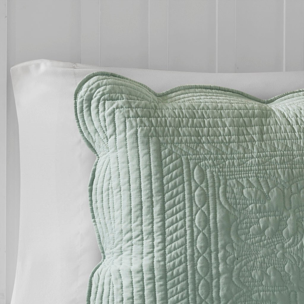 Seafoam Antimicrobial Reversible Microfiber Quilt Set – 3 Piece