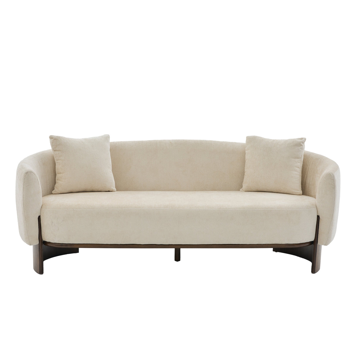 81 in. Curved Boucle Sofa with Wooden Base - Boucle Upholstery