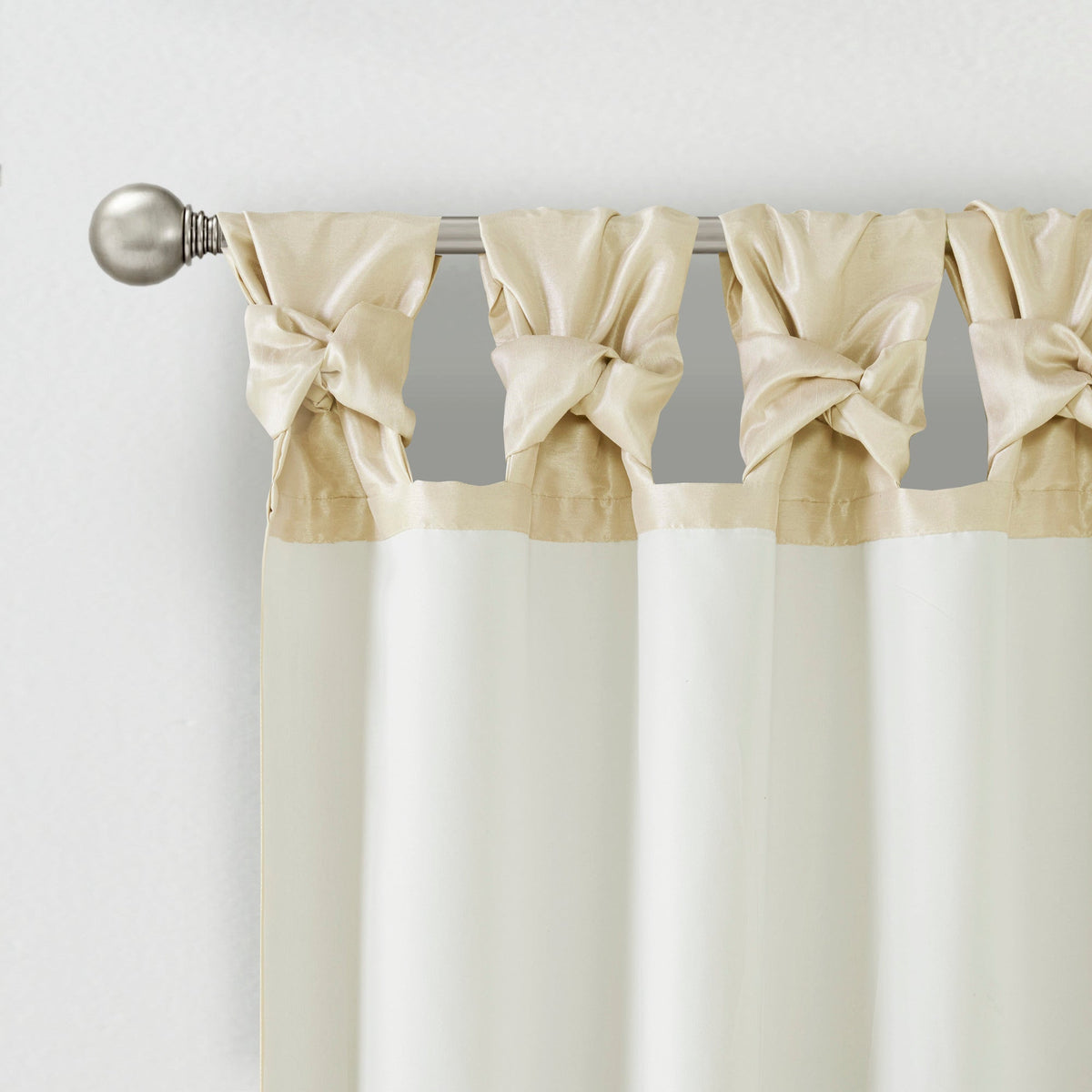 Champagne Twist Tab Lined Window Curtain Panel with Faux Silk Finish - 50" x 95"