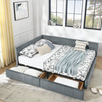 Mid-Century Storage Upholstered Tufted Bed Frame with Backrest and Armrests - Multiple Colors