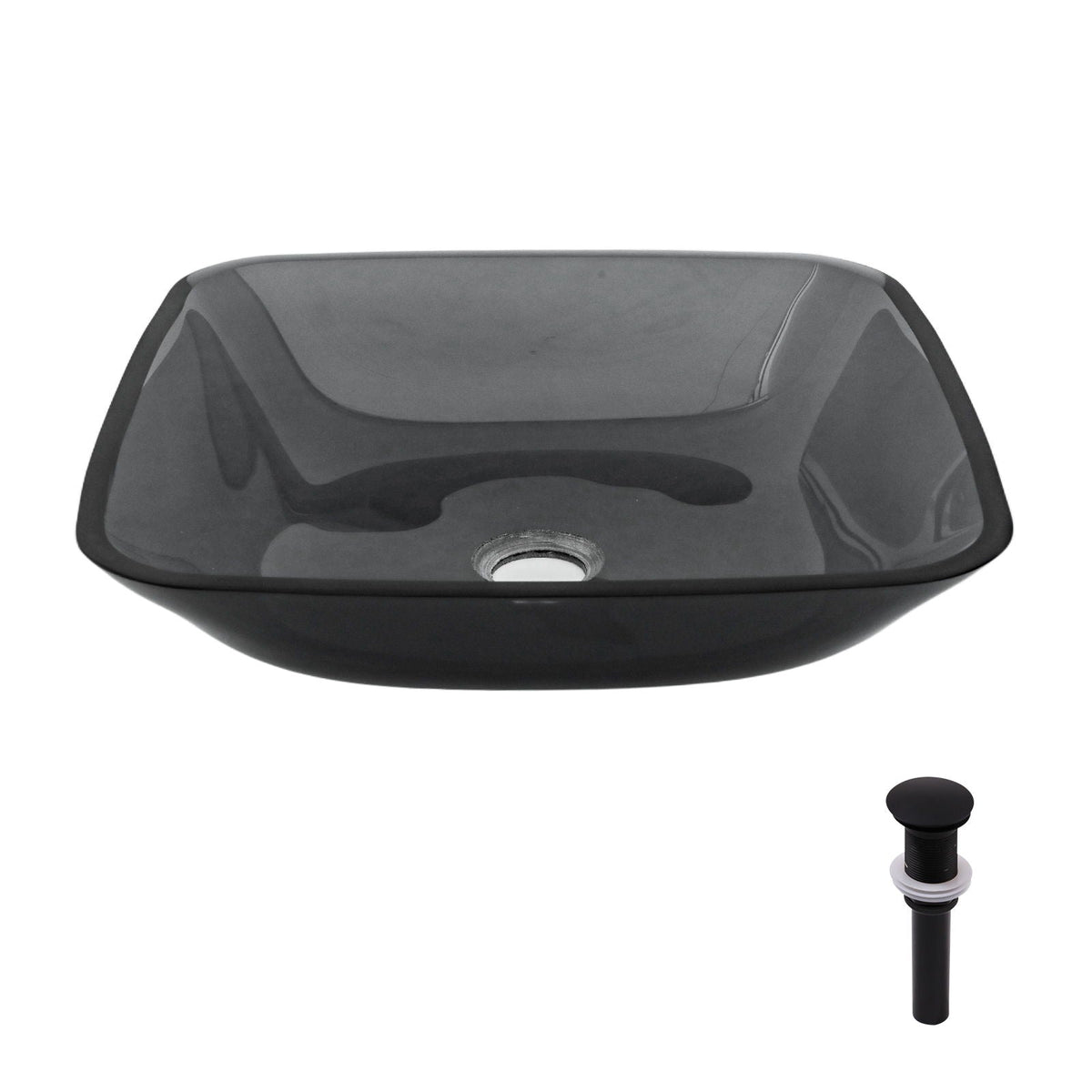 Square Vessel Sink for Bathroom with Pop Up Drain - Gray
