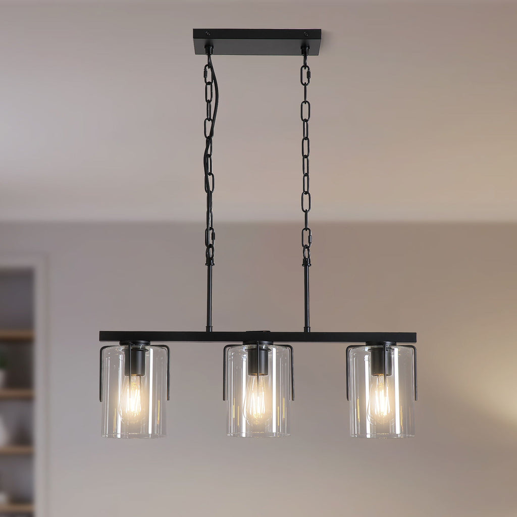 Adjustable Pendant Lighting with Clear Glass Shade - Black or Gold
