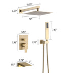 Modern 10" Wall Mounted Rainfall Shower Head System with Handheld Shower - Gold or Black