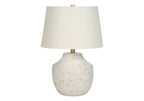 Modern Concrete Table Lamp with Ivory Linen Shade - Cream