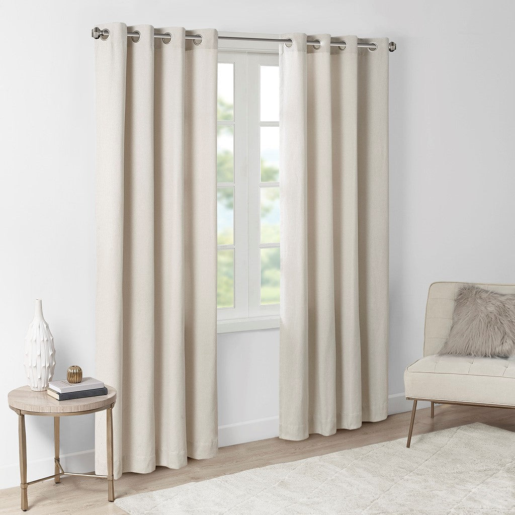 Plaid Rod Pocket and Back Tab Curtain Panel with Fleece Lining - Natural