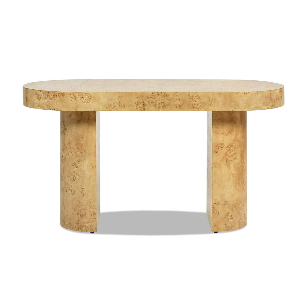 Oval Computer Desk with Single Drawer - Burl Wood Veneer, Light or Dark Brown