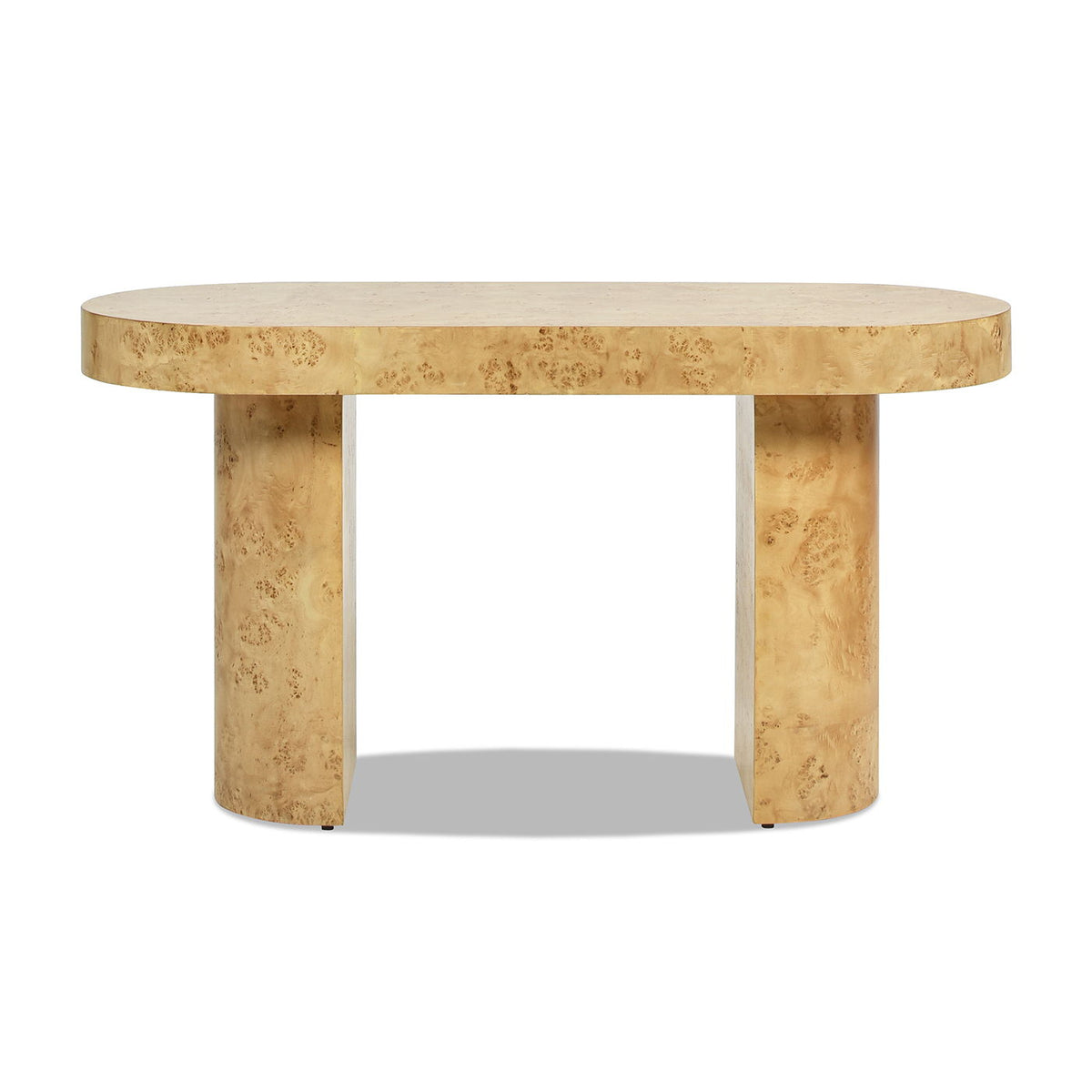 Oval Computer Desk with Single Drawer - Burl Wood Veneer, Light or Dark Brown