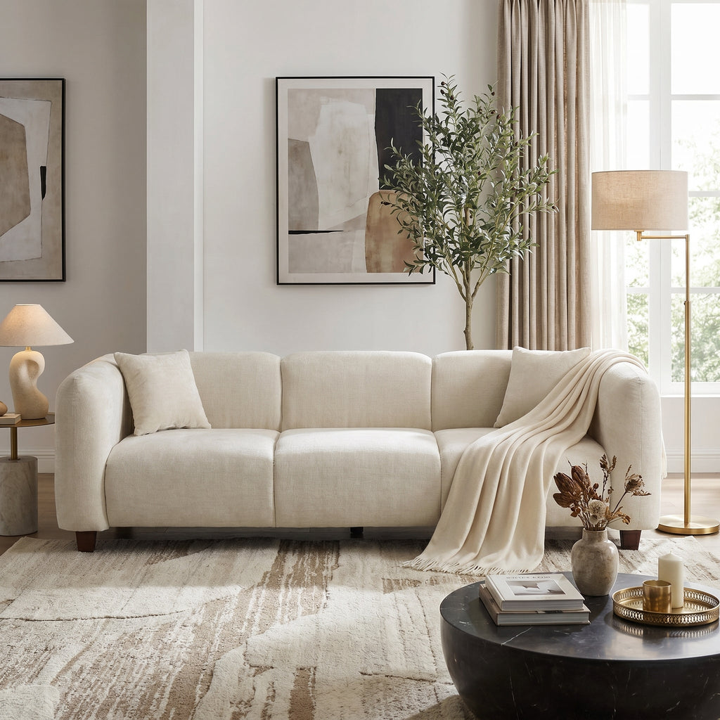 Modern 87 Inch Upholstered Chenille Sofa with Sturdy Frame - Multiple Colors