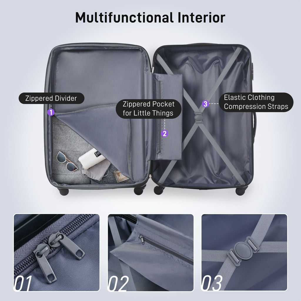 3 Piece Hardside Spinner Luggage Set with TSA Lock - Blue, Purple, Pink, Beige