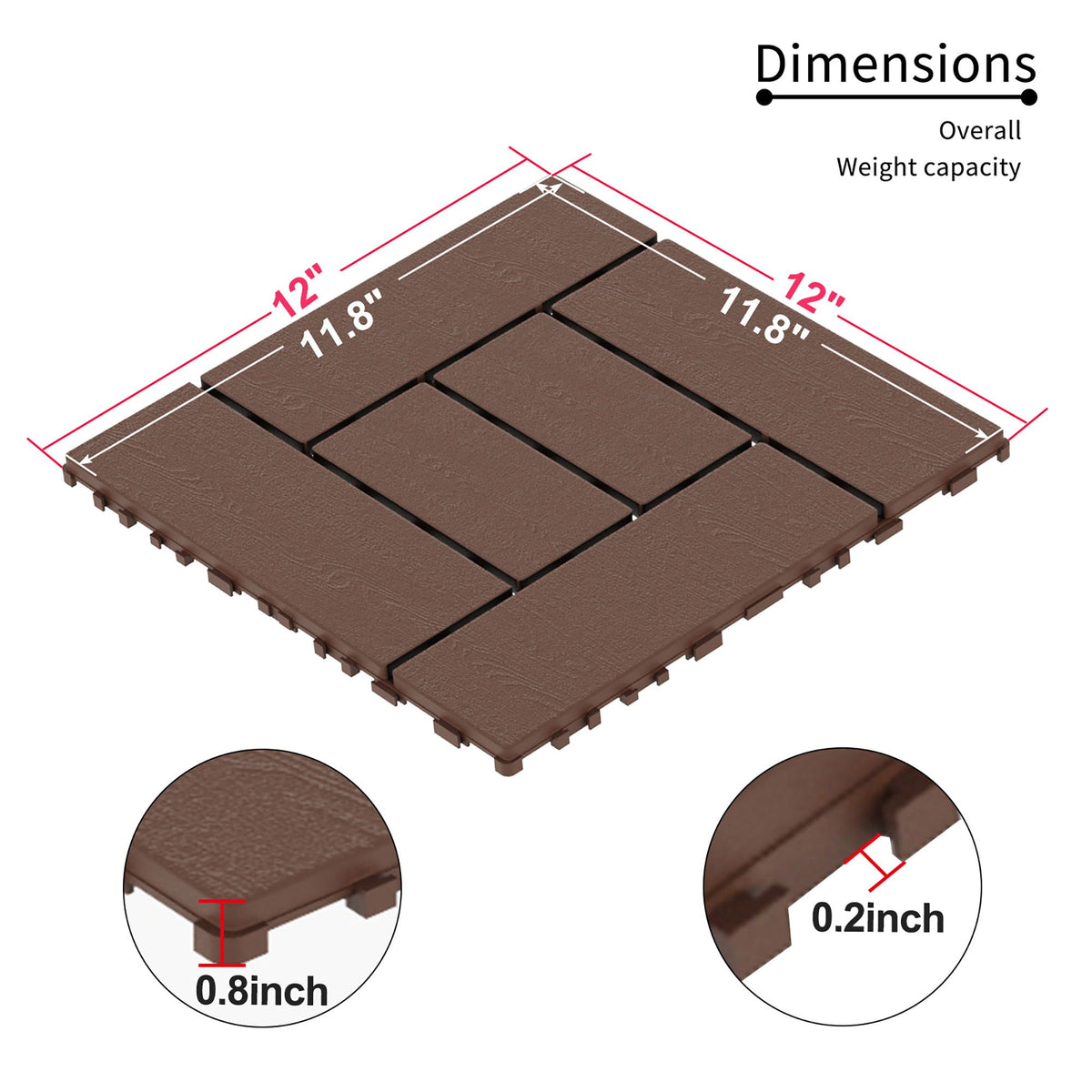 Interlocking Deck Tiles with Anti-Slip Surface - Dark Gray or Dark Brown