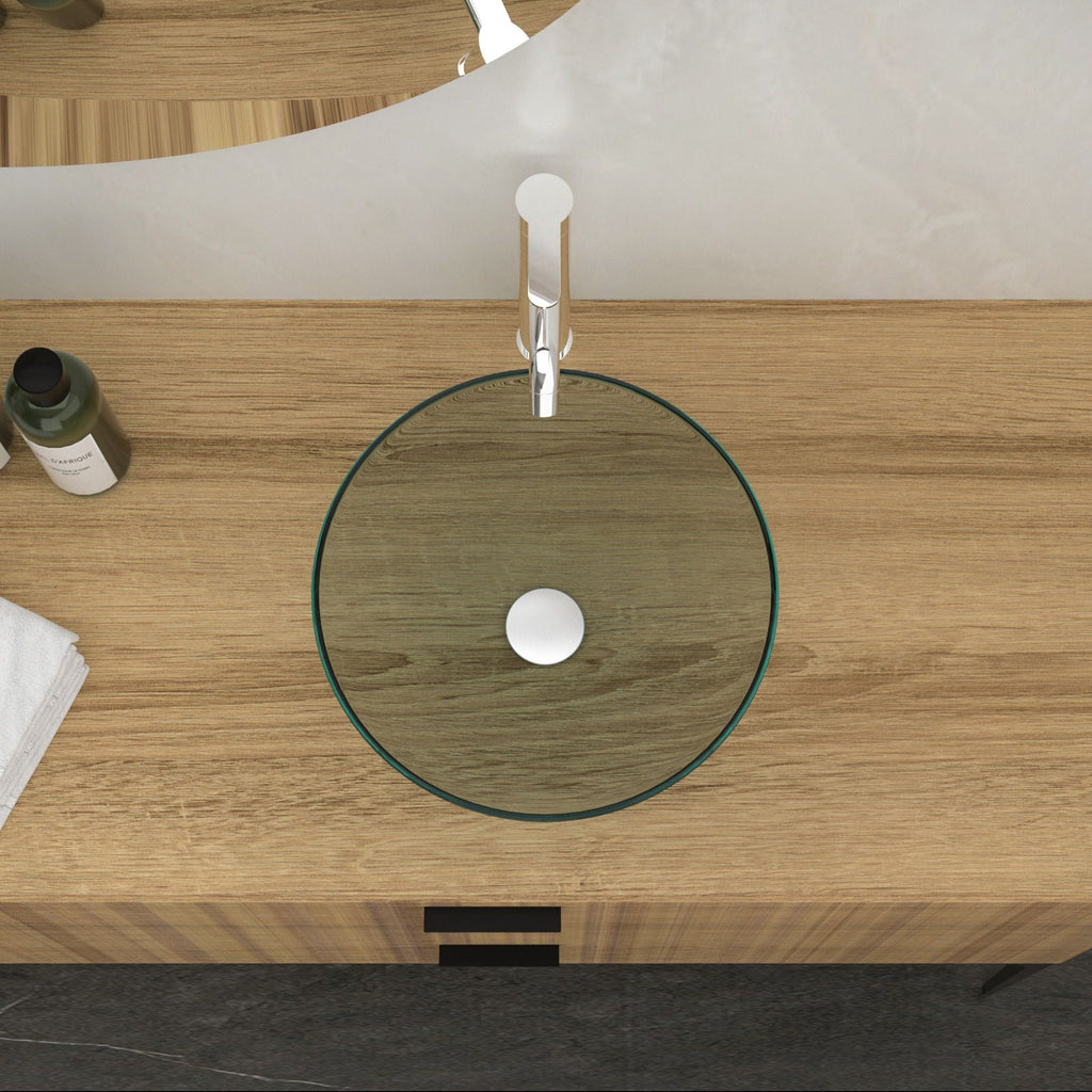 Tempered Glass Vessel Sink with Pop-Up Drain - White, Pearl Silver, Dark Brown, Dark Gray