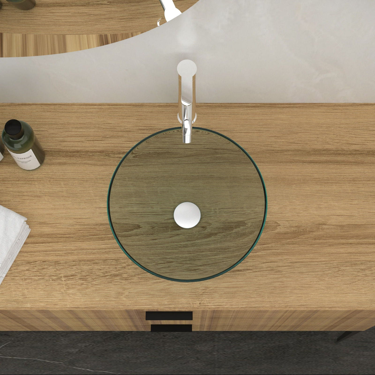 Tempered Glass Vessel Sink with Pop-Up Drain - White, Pearl Silver, Dark Brown, Dark Gray