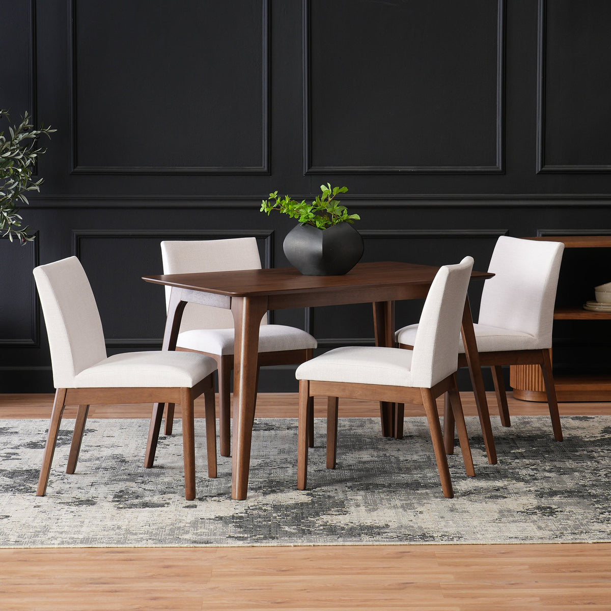 5-Piece Dining Table Set with Upholstered Chairs - Light Beige/Walnut